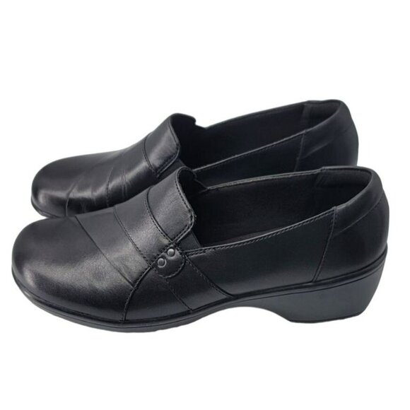 Clarks Slip On Shoes Black Work Clogs Comfort Cushion Loafer Size 9W 9 Wide - Picture 4 of 9